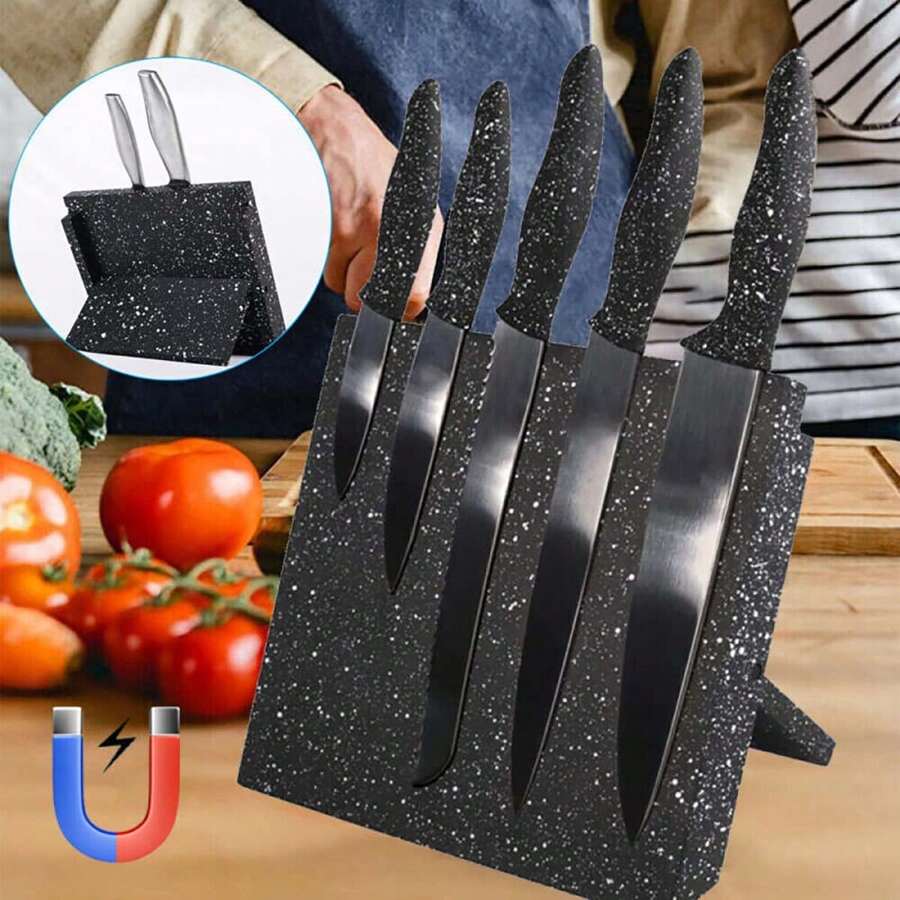 Magnetic Knife Holder Knife Block Rack Kitchen Organisation Cutlery Set Storage - Black - View 1