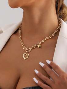 1 Miếng Châu Âu và Châu Mỹ Phong cách Thời trang Đồ trang sức , Lớn Nhôm Chuỗi Trái tim rỗng Vòng cổ mặt dây chuyền Đối với phụ nữ , Clasp Sang trọng Khăn choàng cổ - Phong cách trái tim - Xem 4