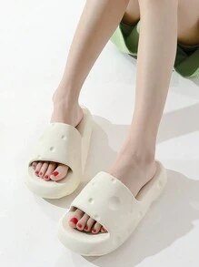 Sandalias Plana Para Mujer Diseño De Queso, Sandalia De Moda De EVA De Primavera Y Verano Para Hogar Y Vacaciones - Blanco - Ver 2
