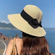 女士海滩遮阳草编渔夫帽 UV UPF50 旅行可折叠帽檐夏季防紫外线帽子 - A - 查看 7