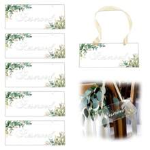 6 Packs Reserved Signs For Wedding Chairs, Acrylic Reserved Seating Signs Hanging With Ribbon Greenery Reserved Table Signs For Wedding Important Events Pews Restaurant Celebrations - Greenery - View 2