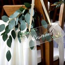 6 Packs Reserved Signs For Wedding Chairs, Acrylic Reserved Seating Signs Hanging With Ribbon Greenery Reserved Table Signs For Wedding Important Events Pews Restaurant Celebrations - Greenery - View 1