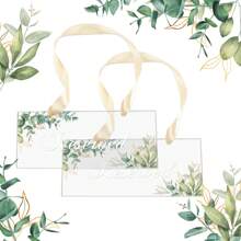 6 Packs Reserved Signs For Wedding Chairs, Acrylic Reserved Seating Signs Hanging With Ribbon Greenery Reserved Table Signs For Wedding Important Events Pews Restaurant Celebrations - Greenery - View 5