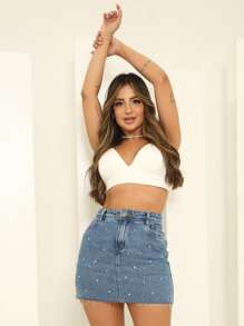 Women Denim Skirts - Rửa tối - Xem 4