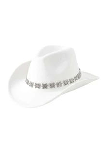 1頂[牛仔帽]女士牛仔帽,時尚金屬和鑽石裝飾,西部風格手工鏈條綴飾男女通用,適用於表演和派對 - 彩色 - 查看 19