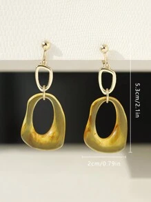 2入組法式復古簡約幾何圖案銅、樹脂夾式耳環