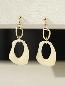 2入組法式復古簡約幾何圖案銅、樹脂夾式耳環