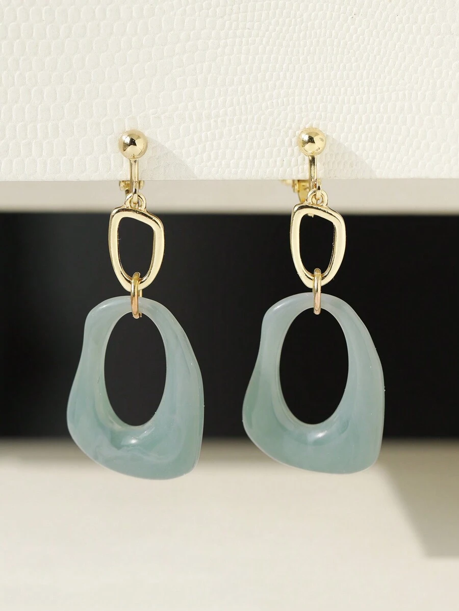 2入組法式復古簡約幾何圖案銅、樹脂夾式耳環