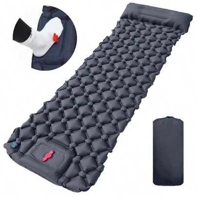 Tpu New Style Diamond Pattern Inflatable Mat With Pillow, Foot Pump And Hand Pump, Ultralight Air Bed Foldable Portable Picnic Mat Beach Mat, For Outdoor Camping Tent, Moisture-Proof Mat, Nap, Inflatable Pillow, Ultralight Outdoor Camping Sleep Mat, Moisture-Proof Picnic Mat