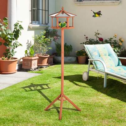 PawHut Wooden Bird Table Free Standing Bird Feeder Parrot Stand For Garden Patio Or Balcony 153cm High