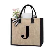 1 Peça Bolsa de Linho Amarela com Impressão de Letra Simples, Bolsa de Presente de Casamento Personalizada para Madrinhas, Bolsa de Viagem e Armazenamento, Bolsa de Maquiagem de Viagem de Grande Capacidade: Perfeita para Beleza ao Ar Livre! Adequada para Bolsa de Armazenamento Portátil e Casual de Casamentos, Bolsa de Compras Multifuncional, Design Totalmente Novo, Grande Capacidade, Opção de Compras Ideal, Melhores Presentes de Natal para Professores - Caqui - Visão 29