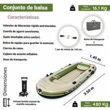 Bote Balsa Lancha Inflable con Bomba para Inflar Balsa Verde + 1 para de remos para 4 personas 3.50 mts - Verde - Ver 2