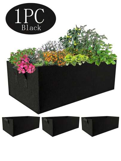 1pc Rectangle Plant Grow Bags With Handles Felt Planting Bag Reusable Garden Grow Bag Fabric Pots Planting Plants Bed Container Nursery Pot Vegetable For Outdoor Growing Vegetable Fruit Flower Herb(Black)