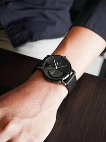 TOMI 时尚简约青少年智能手表，个性化镂空透视表盘半表盘真皮表带手表 - 黑色 - 查看 4