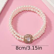 1 件时尚优雅双排仿珍珠方形水钻镶嵌男女通用脚链，适合日常佩戴 - 彩色 - 查看 5