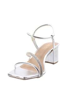 Sandália Feminina Salto Grosso Bloco Baixo Médio Festa Brilho Casual Glitter Delicada