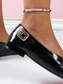 SHIHUA Summer Women's British Style Black Comfortable Flat Shoes, With French Vintage Elements And Fashionable Pointed Metal Buckle Design. These Deep-Mouthed Shoes Are Versatile In Any Occasion. (Model 2024)