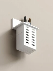 Wall-Mounted Toothbrush Holder With Storage For Razor Comb, No Drilling Bathroom Organizer Shelf (White, Black, Transparent) Home Bathroom Decor Fall Decor Back To School - White - View 5