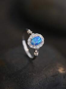 1pc S925 Sterling Silver Natural Australian Opal Cubic Zirconia Ring, Elegant And Luxury Square, Teardrop Or Round Styles For Women, Suitable For Everyday Wear Or Valentine's Day Gift