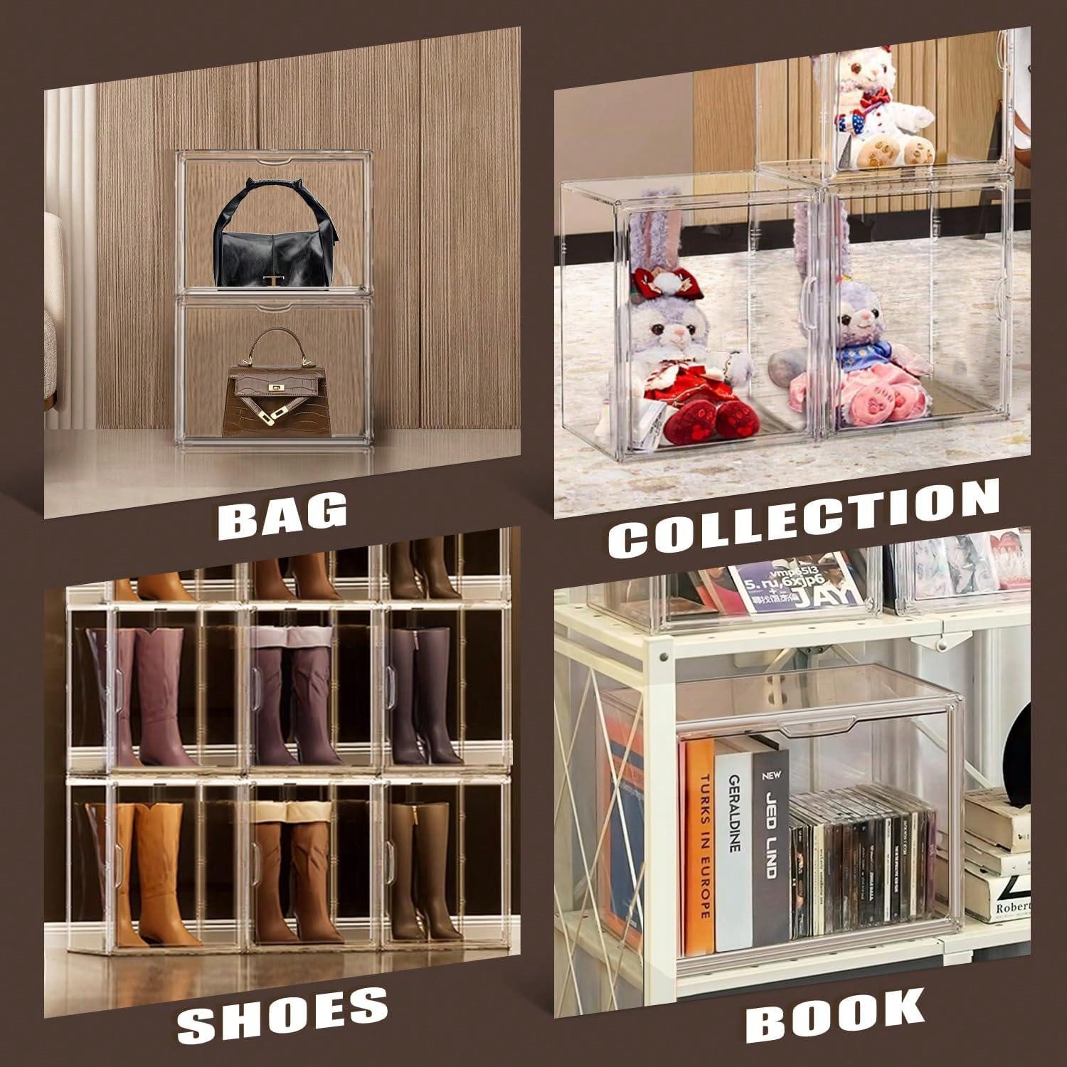 Purse Organizer For Closet, 2 Pack Clear Stackable Storage Bins, Closet