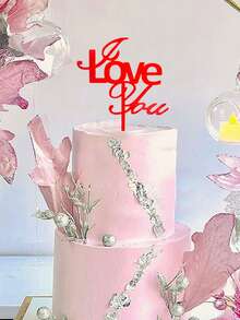 1个红色“我爱你”蛋糕装饰插牌，适用于情人节、周年纪念日、派对等场合 - 紅色 - 查看 4