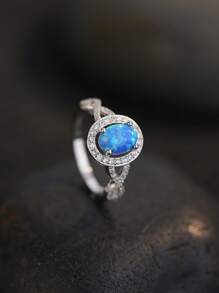 1pc S925 Sterling Silver Natural Australian Opal Cubic Zirconia Ring, Elegant And Luxury Square, Teardrop Or Round Styles For Women, Suitable For Everyday Wear Or Valentine's Day Gift