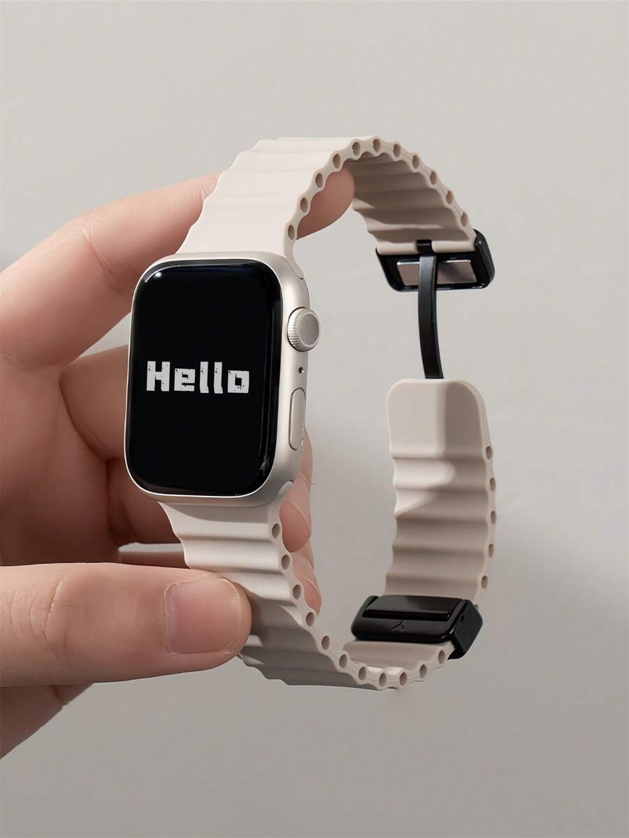 1条液态硅胶磁吸运动表带，兼容 42mm、38mm、40mm、41mm、44mm、45mm、46mm、49mm，时尚智能手表替换表带，适用于Ultra2、Ultra SE2、SE 11、10、9、8、7、6、5、4、3、2、1系列，男女通用，可作为学生返校礼物 - 米色 - 查看 1