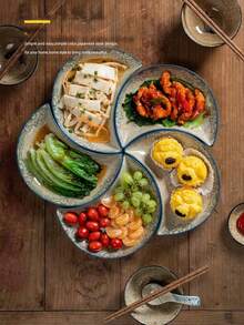 Juego De Platos De Cerámica Pintados A Mano, 1 Pieza Plato En Forma De Luna Para Fiesta, Reunión Con Varios Patrones De Flores Para Elegir - Naranja - Ver 7