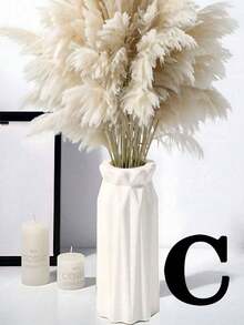 1入組PE塑料裝飾花瓶，帶有壓花設計，適用於家居和辦公室裝飾的桌上裝飾品 - 白色 - 查看 7