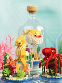 1盒微型積木海洋生物章魚海馬寄居蟹河豚模型組裝裝飾生日禮物 - 彩色 - 查看 11