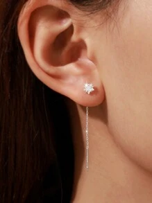 ELSEDES 1pair Fashionable Simple S925 Sterling Silver Inlaid Sparkling Star Shape Gemstone Earrings, Highlighting Charm And Quality Jewelry, Perfect For Women's Daily Outfits And Party Wear Wedding Engagement Bridal Jewelry - Silver - View 1