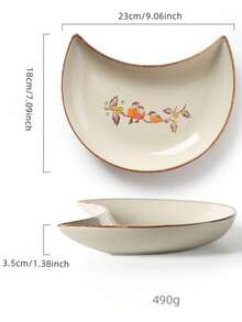 Juego De Platos De Cerámica Pintados A Mano, 1 Pieza Plato En Forma De Luna Para Fiesta, Reunión Con Varios Patrones De Flores Para Elegir - Naranja - Ver 2