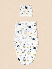 1 pièce Couverture d'emmaillotage avec imprimé de fusée bébé, confortable, douce, convient pour une utilisation à la maison ou en voyage, amour de la Saint-Valentin toutes saisons