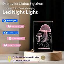 智慧型聲控 Usb 線 3d 水晶球木燈底座支架木質水晶玻璃 Led 展示架小夜燈智慧聲控變色夜燈觸控控制變色夜燈裝飾聖誕情人節新年禮物水晶玻璃樹脂 - 楓木色 - 查看 2