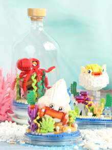 1盒微型積木海洋生物章魚海馬寄居蟹河豚模型組裝裝飾生日禮物 - 彩色 - 查看 3