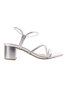 Sandália Feminina Salto Grosso Bloco Baixo Médio Festa Brilho Casual Glitter Delicada