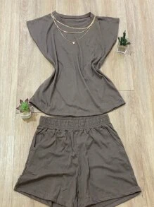 Women Two-Piece Outfits - Coffee Brown - View 2