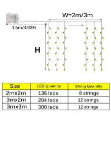 1pc LED Curtain String Lights,Battery Powered,LED Fairy Lights Christmas Garland For Home New Year Wedding Party Terrace Camping Garden Decoration,Christmas
