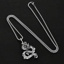 1pc Creative Vintage Chinese Dragon Pendant Necklace, Hip Hop Style - Antique Silver - View 2