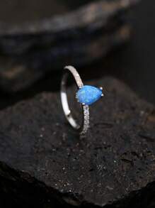 1pc S925 Sterling Silver Natural Australian Opal Cubic Zirconia Ring, Elegant And Luxury Square, Teardrop Or Round Styles For Women, Suitable For Everyday Wear Or Valentine's Day Gift