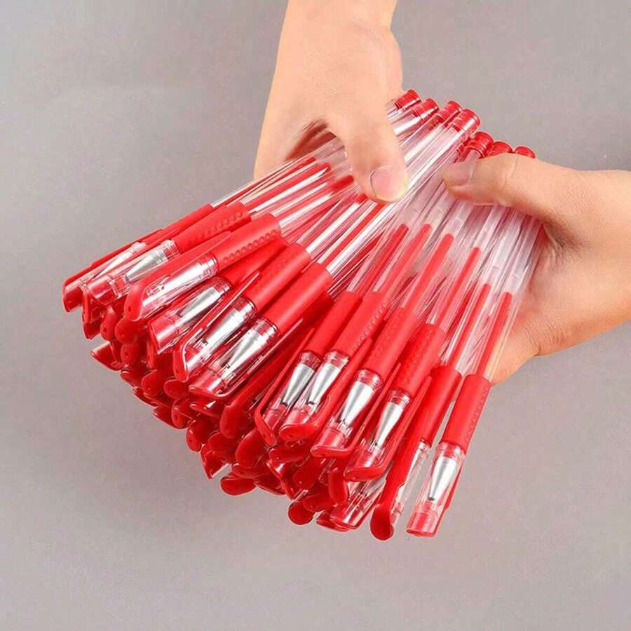 10pcs Red Classic Ballpoint Pen For Office And Student Use Back To School