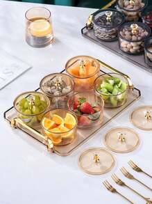 1pc-Restaurant Serving Tray Gold Acrylic Tray With Gold Handle And Frame Plastic Rectangular Decorative Tray Suitable For Bar, Living Room, Bathroom, Kitchen, Party, Coffee, Tea, Paper Cupcake Tray Decorations - Gold - View 5