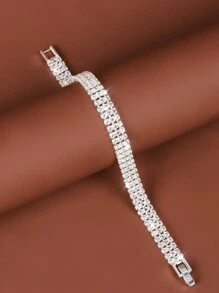 1pc Fashion Wide Rhinestones Bracelet For Women, Suitable For Daily Parties Or Wedding Jewelry - Silver - View 5