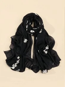 1 件女用花卉刺繡頭巾圍巾,優雅時尚頭巾,適合日常穿著和度假 - A - 查看 6