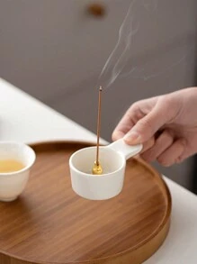 1pc Mini Handheld Ceramic Incense Burner, Simple Style, White, Compact, Suitable For Incense Sticks, Home, Office, Holidays - White - View 1