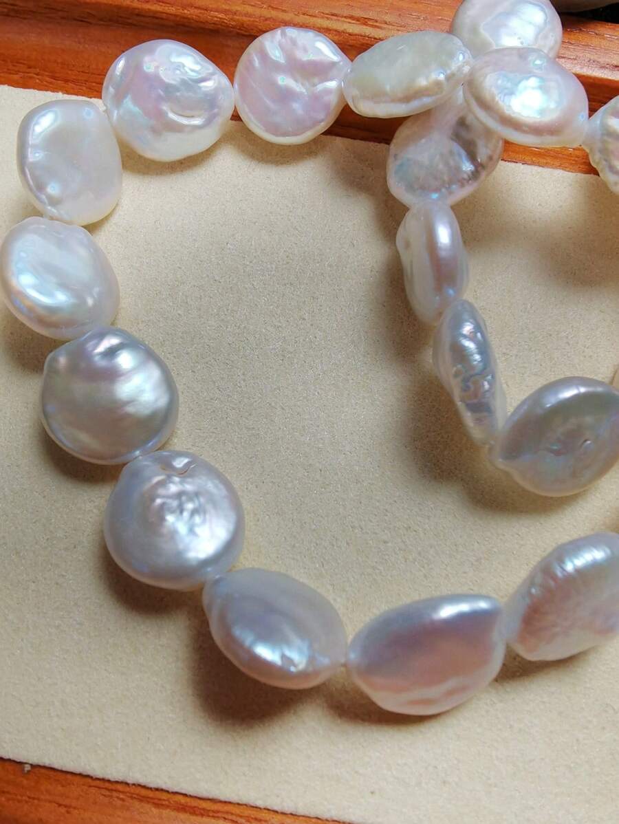 1條38cm 11-12mm白色形淡水養殖珍珠散珠，適用於項鍊或手鍊製作、婚禮珠寶、新娘珠寶 - 白色 - 查看 1