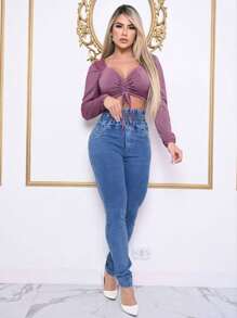 Women Jeans - 淺色水洗藍 - 查看 3