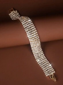 1pc Fashion Wide Rhinestones Bracelet For Women, Suitable For Daily Parties Or Wedding Jewelry - Silver - View 2