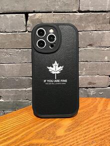 1Pc Họa Tiết Lá Phong & In Chữ Bảo Vệ Camera Da Pu Đen Da Mềm Mại Ốp Điện Thoại Tương Thích Với IPhone - Nhiều màu - Xem 3