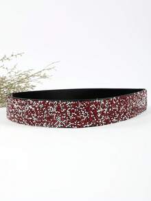 1pc Ladies' Casual Stretchable Red Rhinestone Decor Adjustable Wide Pu Belt, Suitable For Party Dress Match - Red - View 6
